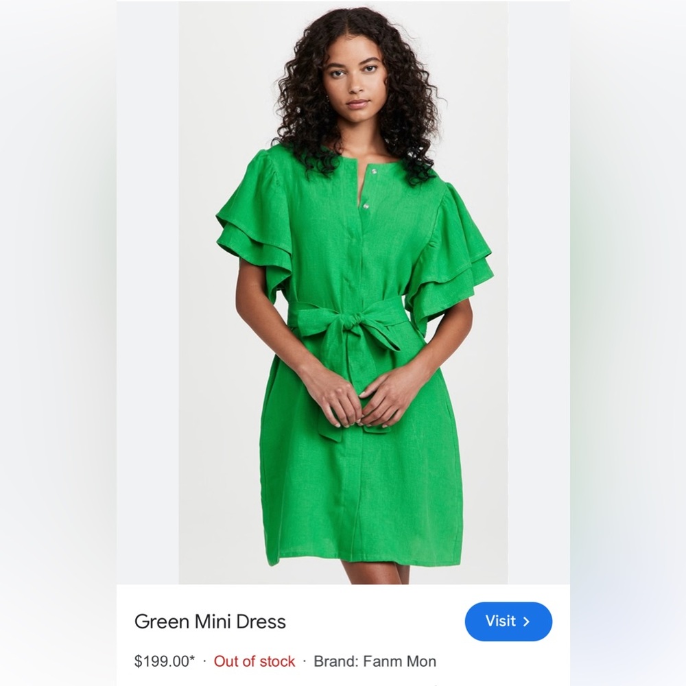 FANM MON green mini dress. NWT missing belt . No lining . Linen . Size XS
